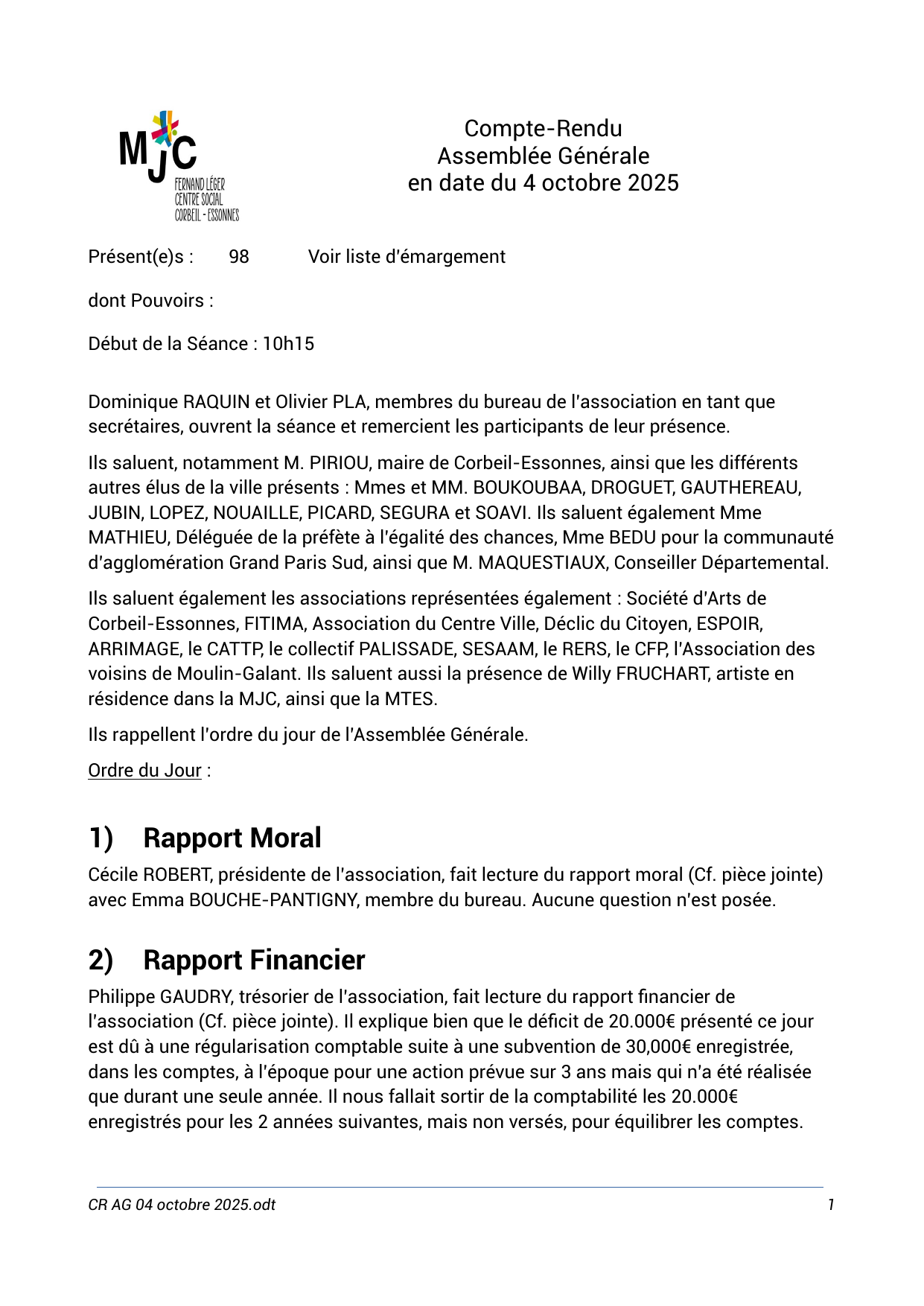 Compte rendu — Assemblée générale