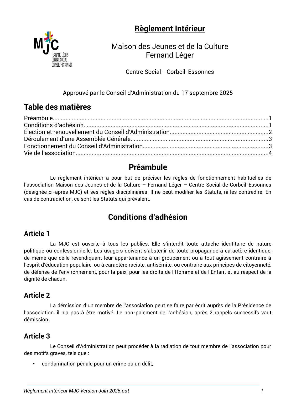 Règlement intérieur